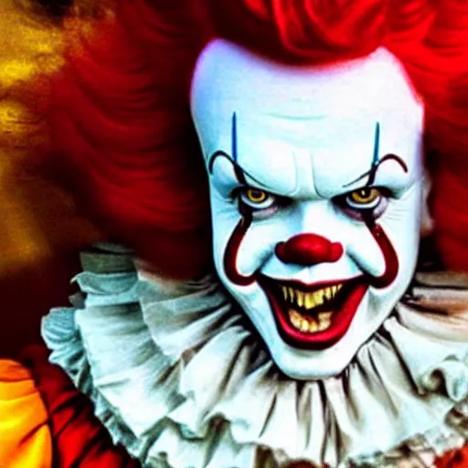 Prompt: Pennywise as Ronald McDonald 4K quality super realistic