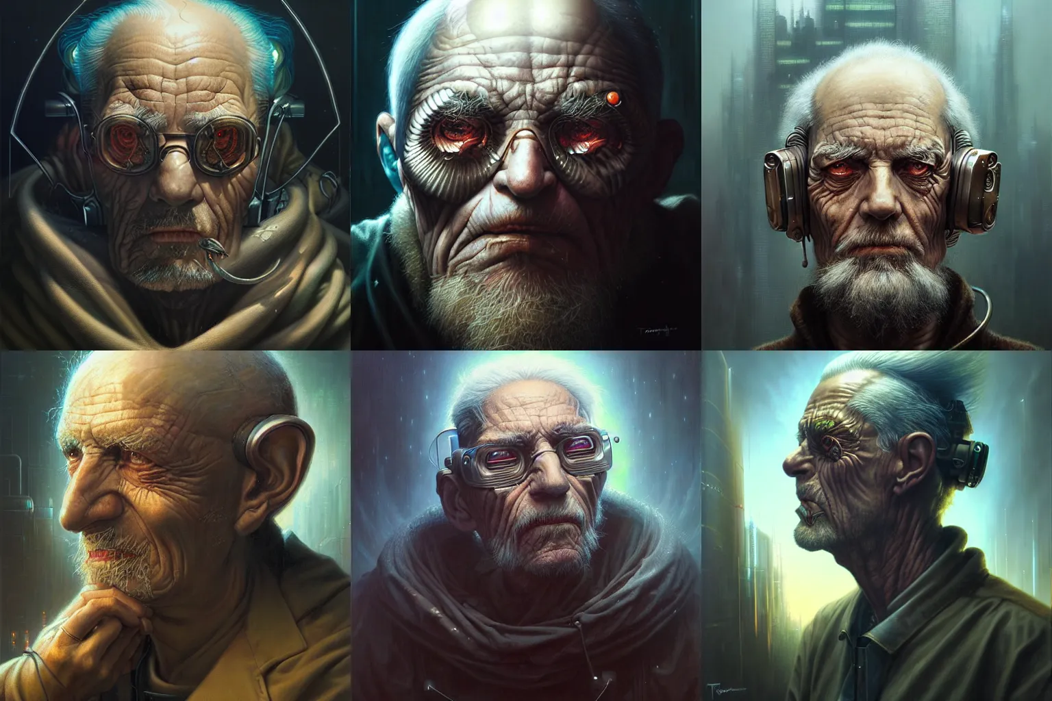 Prompt: a detailed portrait of cyberpunk old man by Tomasz Alen Kopera and Peter Mohrbacher
