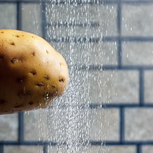 Image similar to A photo of a potato taking a shower.