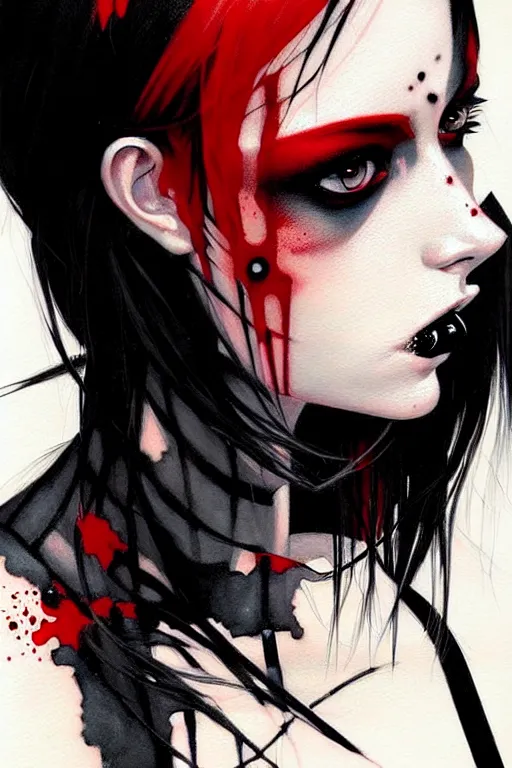 Prompt: a ultradetailed beautiful painting of a stylish goth girl, black eyes, red and black tattoos, by conrad roset, greg rutkowski and makoto shinkai, jon foster, trending on artstation