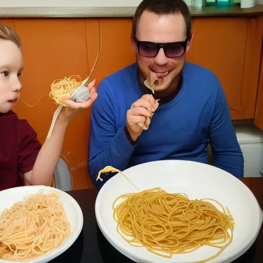 Image similar to time and eric eating spaghetti