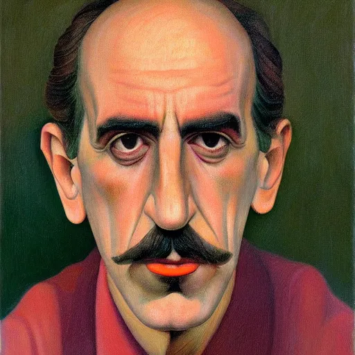 Prompt: frank zappa portrait, grant wood, pj crook, edward hopper, oil on canvas