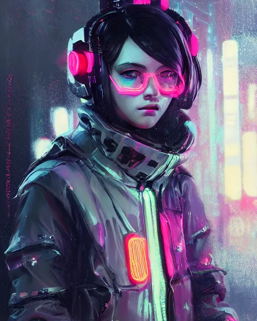 Image similar to detailed portrait Neon Operator Girl, cyberpunk futuristic neon, reflective puffy coat, decorated with traditional Japanese ornaments by Ismail inceoglu dragan bibin hans thoma greg rutkowski Alexandros Pyromallis Nekro Rene Maritte Illustrated, Perfect face, fine details, realistic shaded, fine-face, pretty face