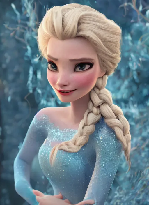 Image similar to elsa from frozen, hyper detailed, digital art, trending in artstation, cinematic lighting, studio quality, smooth render, unreal engine 5 rendered, octane rendered, art style by klimt and nixeu and ian sprigger and wlop and krenz cushart.