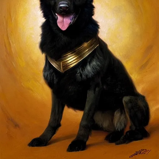 Prompt: a portrait of a black german shepard dogman canine star trek chief engineer the next generation. highly detailed painting by gaston bussiere, craig mullins, j. c. leyendecker, furry