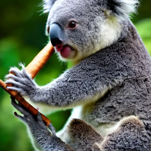 Prompt: photo of cute koala with a cigar in mouth