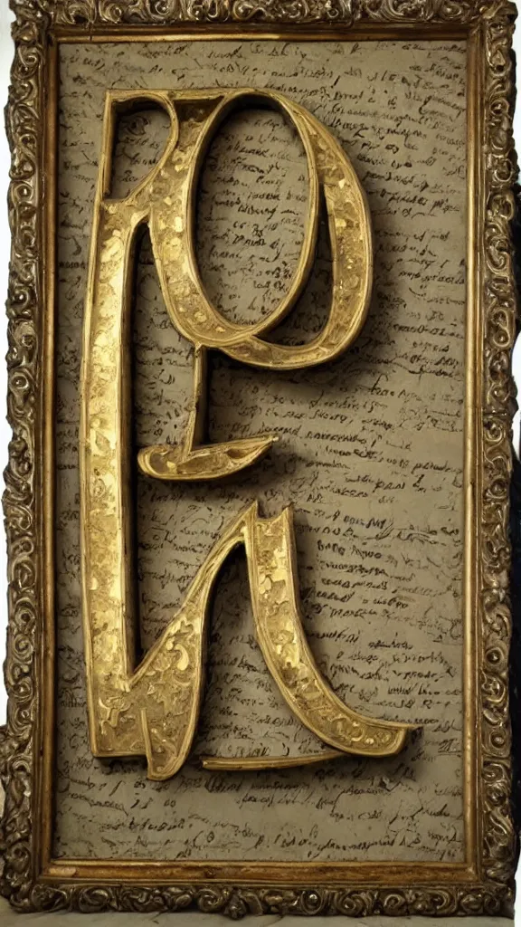 Image similar to oil painting of the letter M uppercase M detailed baroque with frame photorealistic