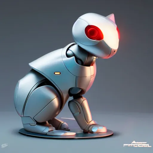 Prompt: product photo of a futuristic stylized pet robot by artgerm and greg rutkowski and alphonse mucha, marc newson, kitten puppy teddy mix, super cute, awww, volumetric light, detailed, octane render, midsommar