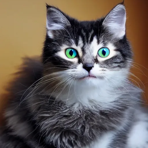 Image similar to cute fluffy cat with laser beams coming out of its eyes