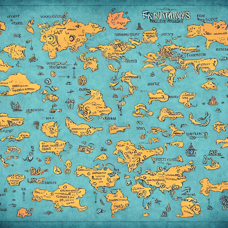 Image similar to imaginary map of different realms, map of fantacy world, different realms, mobile game art, blueprint, infographic, vintage theme, on paper, realms with different colors, with notes, highly detailed, hyper realistic