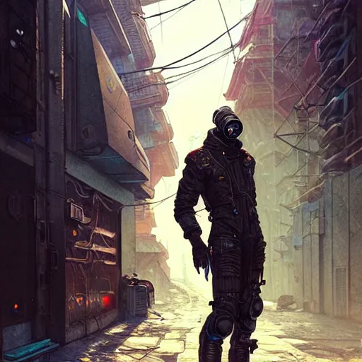 Image similar to A cyberpunk gopnik on the street of a Soviet slum on the moon, sci-fi, fantasy, intricate, very very beautiful, elegant, highly detailed, digital painting, artstation, concept art, smooth, sharp focus, illustration, art by artgerm and greg rutkowski and alphonse mucha