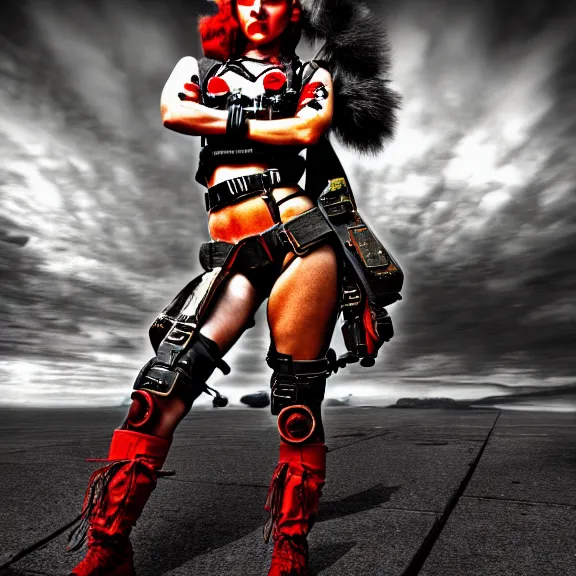 Image similar to photo of a real - life beautiful female atompunk warrior, 4 k, hdr, smooth, sharp focus, high resolution, award - winning photo