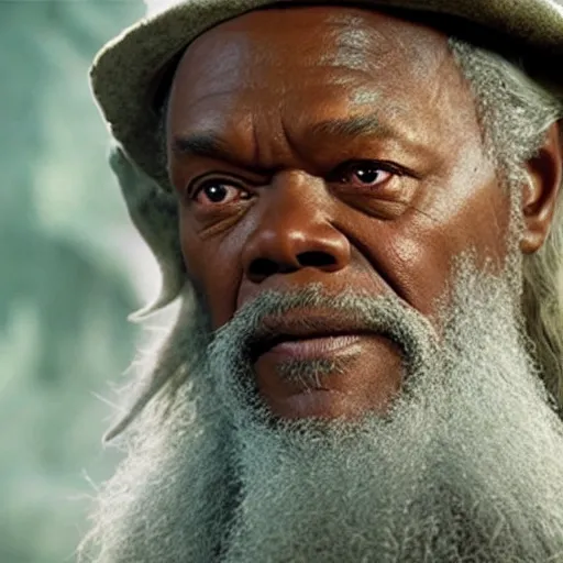 Image similar to Samuel L Jackson as Gandalf, photorealistic, 8k, movie imagery