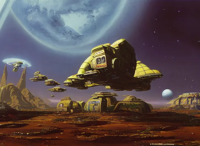 Image similar to cinematic matte painting, peter elson, chris foss, terran trade authority