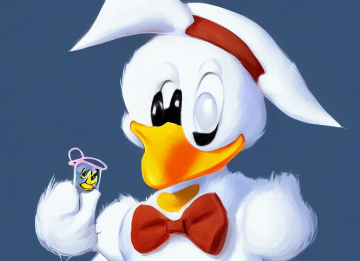 Image similar to detailed concept art of a cute iconic anthropomorphic duck character wearing a sailor suit by wlop on bcy. net, realistic. feathers, art by cheng yi. donald duck