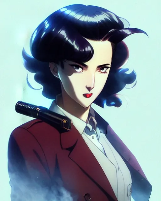 Prompt: portrait Anime 1940s Detective smoking Sharp fine face pretty face, realistic shaded Perfect face, fine details. Anime. noir detective movie realistic shaded lighting by katsuhiro otomo ghost-in-the-shell, magali villeneuve, artgerm, rutkowski Jeremy Lipkin and Giuseppe Dangelico Pino and Michael Garmash and Rob Rey