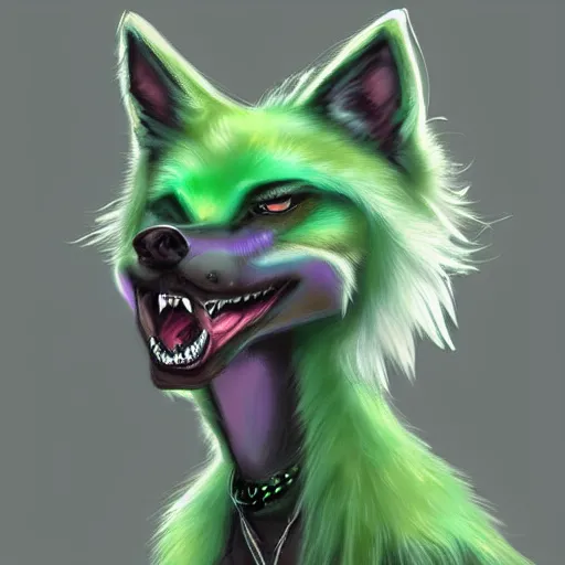 Image similar to Beautiful digital painting of an anthro anthropomorphic pastel-green wolf, Punk outfit. cute