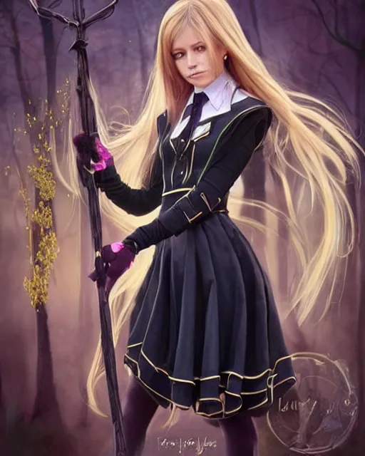 Prompt: a beautiful female dark magic academy school uniform, 8 k, hyperrealistic, hyperdetailed, full body pose, fantasy portrait by laura sava