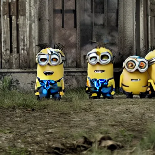 Image similar to The minions in The Walking Dead Very detailed 4K quality Super Realistic