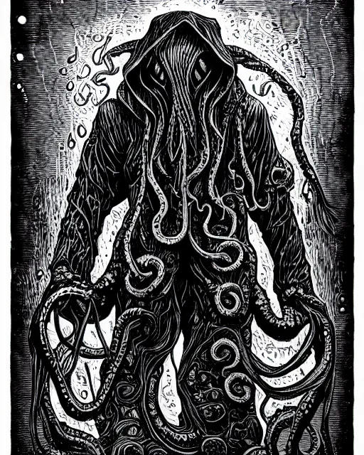 Prompt: cthulhu straitjacket!! black ink on paper, trending on artstation, beautiful, intricate, detailed