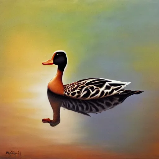 Prompt: a duck on the prowl oil painting avigdor arikha