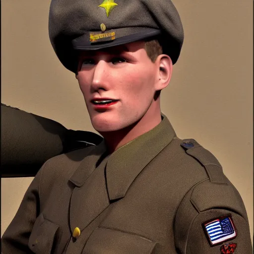 Prompt: jerma 9 8 5 dressed in an american ww 2 uniform during d - day, cinematic lighting, photorealistic, highly detailed