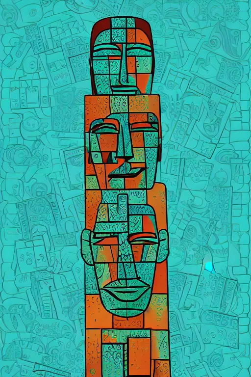 Image similar to cubist moai statue cutout digital illustration cartoon colorful beeple