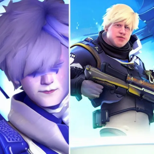 Prompt: boris johnson as a main overwatch character