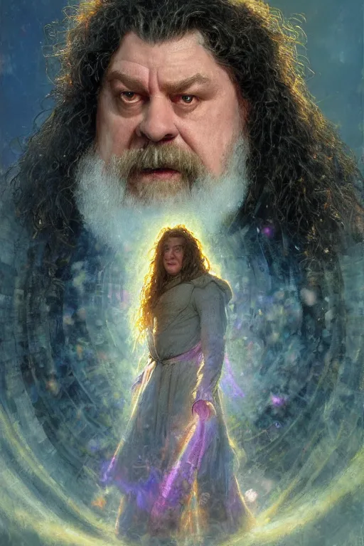 Image similar to hagrid as doctor who, radiant light, caustics, heroic, bright iridescent light, by gaston bussiere, bayard wu, greg rutkowski, maxim verehin bloom dramatic lighting