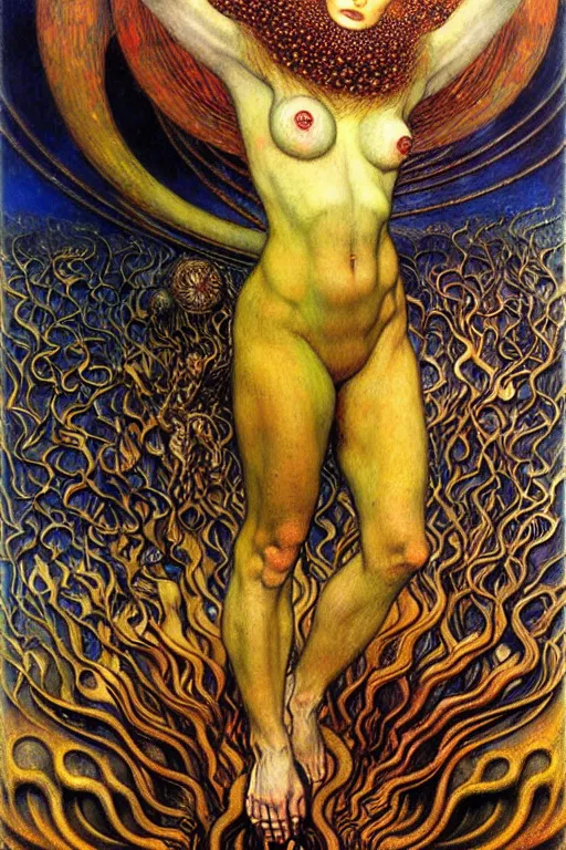 Image similar to Divine Chaos Engine by Karol Bak, Jean Delville, William Blake, Gustav Klimt, and Vincent Van Gogh, symbolist, visionary