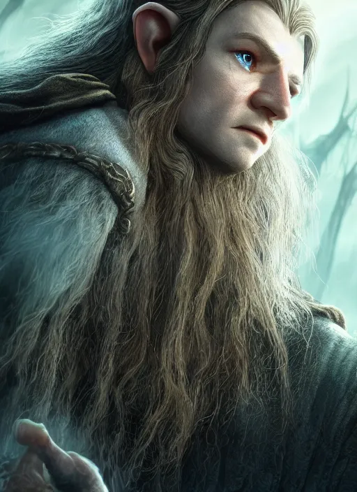 Image similar to hobbit ultra detailed fantasy, elden ring, realistic, dnd character portrait, full body, dnd, rpg, lotr game design fanart by concept art, behance hd, artstation, deviantart, global illumination radiating a glowing aura global illumination ray tracing hdr render in unreal engine 5