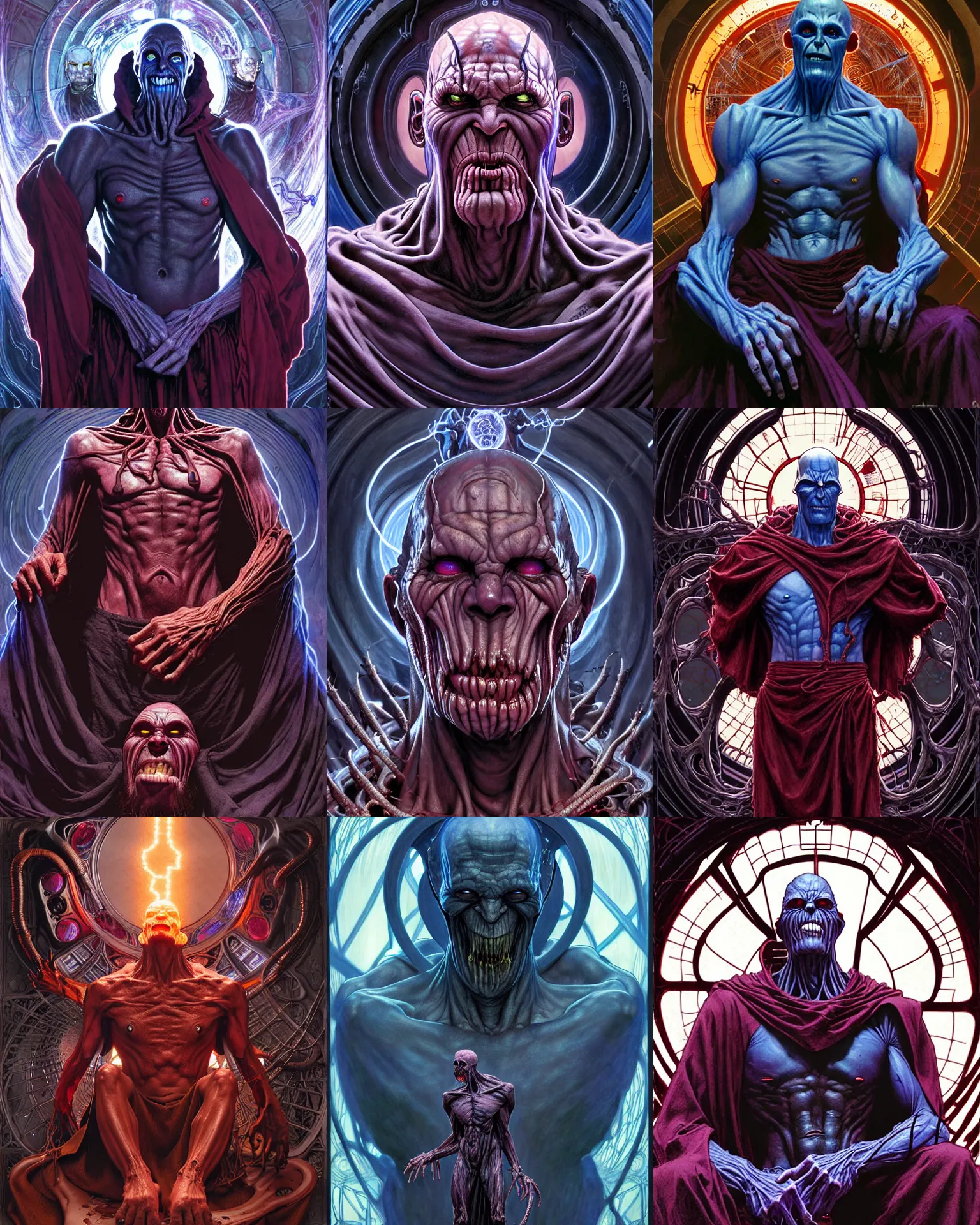 Prompt: the platonic ideal of monk of cletus kasady ultimate carnage thanos dementor doctor manhattan chtulu nazgul, detailed, intricate, hyperrealism, intense, scary, decay, dmt, art by brock hofer and artgerm and greg rutkowski and alphonse mucha