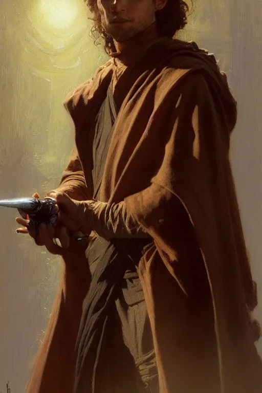 Image similar to detailed portrait of a beautiful kenvin conroy dressed as jedi, painting by gaston bussiere, craig mullins, j. c. leyendecker