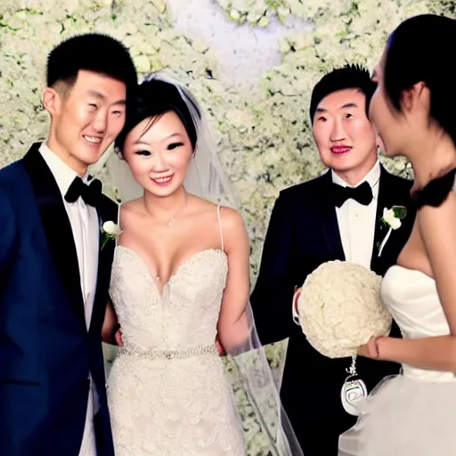 Image similar to cookie monster marrying justin sun, professional wedding photography