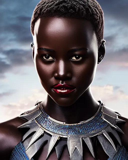 Prompt: 5 5 mm portrait photo of lupita nyongo as black panther. magical atmosphere. art by artgerm and greg rutkowski. highly detailed 8 k. intricate. lifelike. soft light. nikon d 8 5 0.