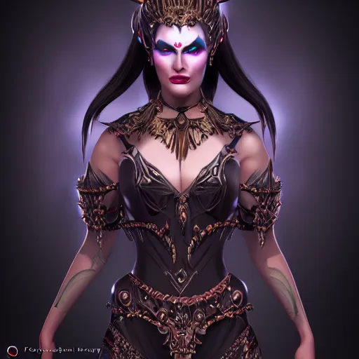 Image similar to professional portrait photography, evil godess, unreal engine 5, character concept, by anne stokes