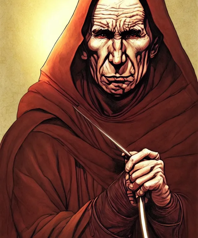 Prompt: a ( fantasy comic ) ( cover art ) portrait of a catholic inquisitor who looks like ( pete postlethwaite ), digital illustration by jenny frison and sana takeda and kentaro miura, fine inking lines, vivid colors, dnd, highly detailed!, hd, 4 k, trending on artstation