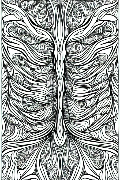 Prompt: mantis ornate luxury fractal ink drawing line art colouring page, vector, margins, fine lines, centered