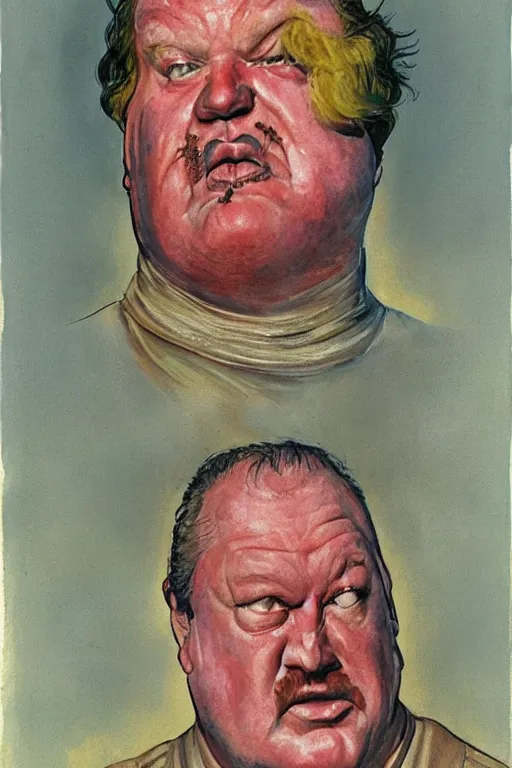 Image similar to upper body portrait of actor kenneth mcmillan as baron harkonnen in dune, colour painting by normal rockwell