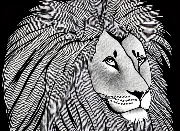 Prompt: single line drawing of a full lion. single line challenge. winner