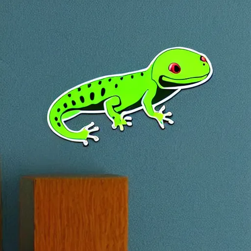 Image similar to cartoon sticker of cute light green gecko on vinyl with light shading in the background