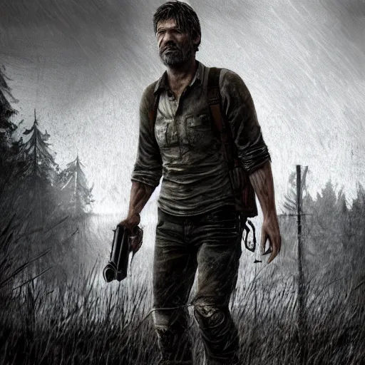 Prompt: Nikolaj Coster-Waldau as Joel in The Last Of Us, hyperrealism photo