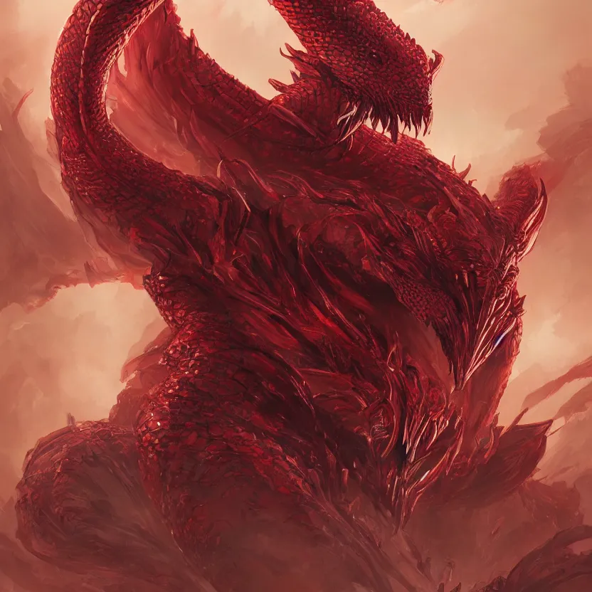 Image similar to an evil red magical serpent rises up over an army, concept art, beautiful design, sharp, fantasy aesthetic, highly detailed, artgerm, trending on artstation, award - winning,