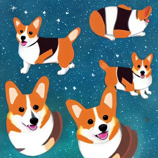 Prompt: corgis in space