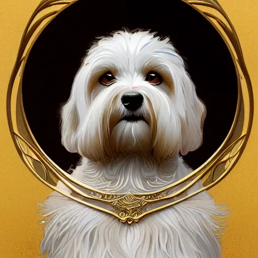 Image similar to beautiful detailed picture of a havanese dog, radiant light, art nouveau, intricate, elegant, highly detailed, my rendition, digital painting, artstation, concept art, smooth, sharp focus, illustration, art by artgerm and greg rutkowski and alphonse mucha