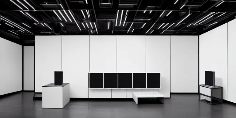 Prompt: dezeen showroom, minimalissimo, archdaily,, teenage engineering moad, mother of all decks, product design concept, product shot of moog melotron synthesizer with ipad gradient screens designed by 2 0 4 6 lab, jony ives, dieter rams, 8 k, highly detailed photo