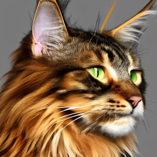 Image similar to profile of a tan maine coon bold natural colors masterpiece trending on artstation photograph