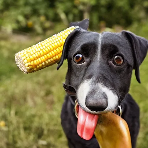 Image similar to a dog with a corn cob pipe in its mouth, award winning nature photography