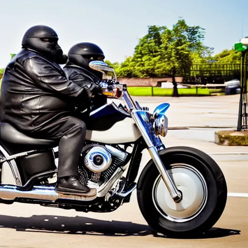 Image similar to a fat cat riding a harley davidson motorbike