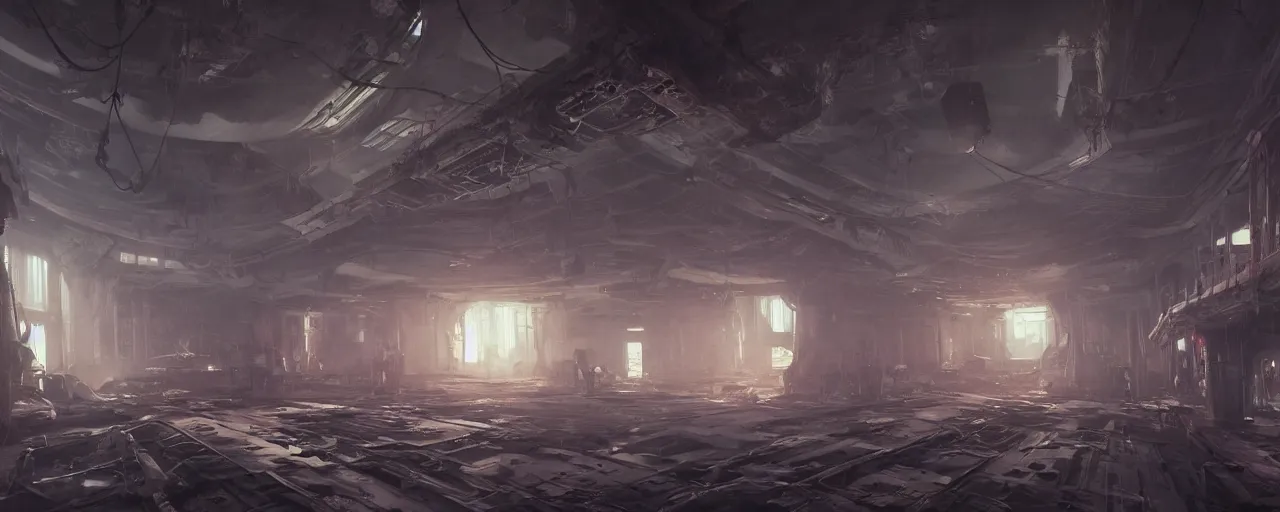 Image similar to interior of a derelict ship with lots of alien infestations and wires hanging from the ceiling, 8 k uhd, unreal engine, octane render in the artstyle of finnian macmanus, john park and greg rutkowski